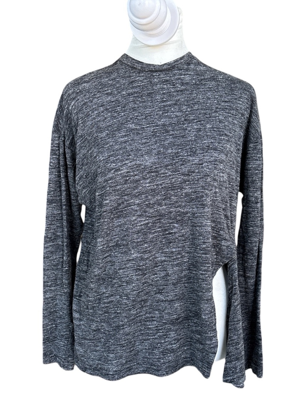 Isabel Marant Etoile Side Slit Long Sleeve Linen Wool Top Marled Grey 34 (XS)